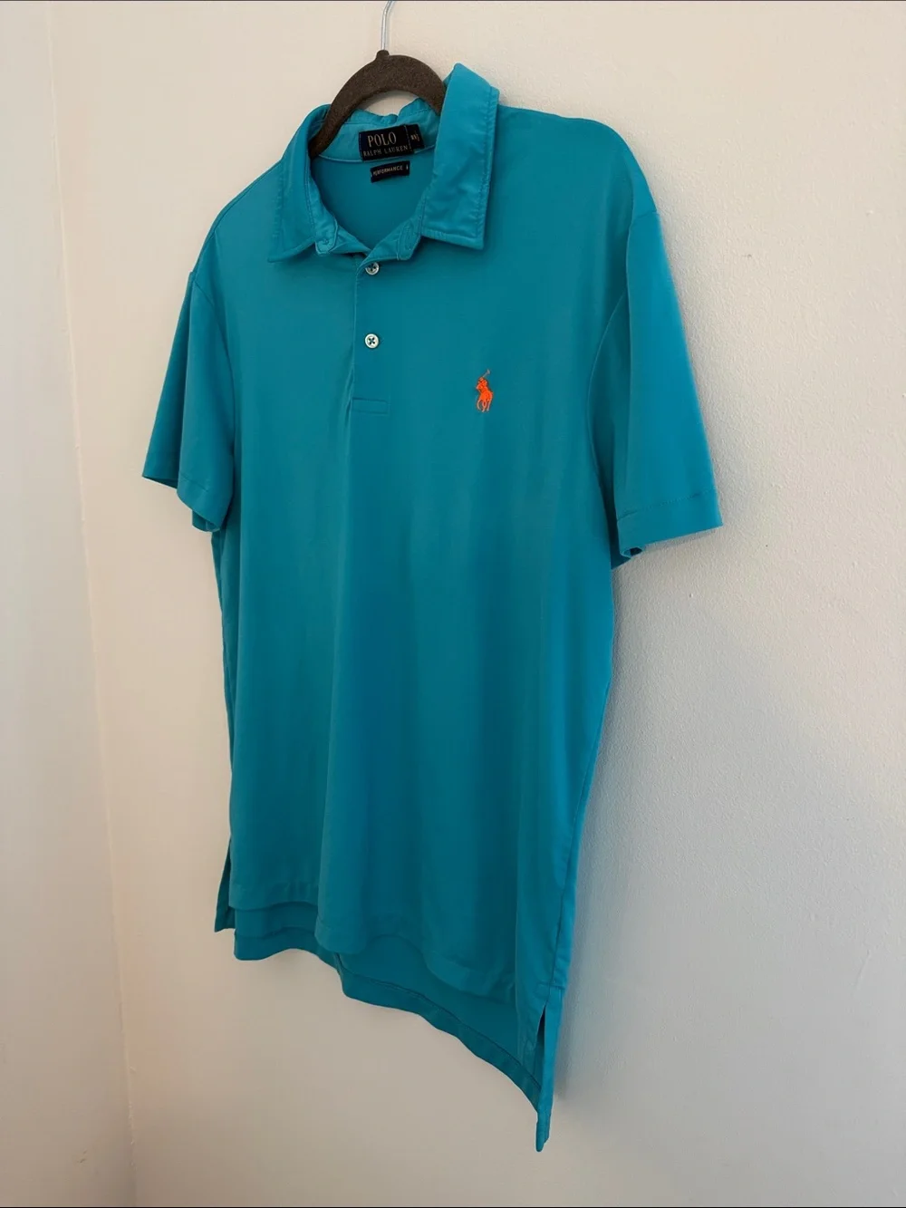 Polo by Ralph Lauren Performance Turquoise Short-Sleeve Polo with Orange Pony